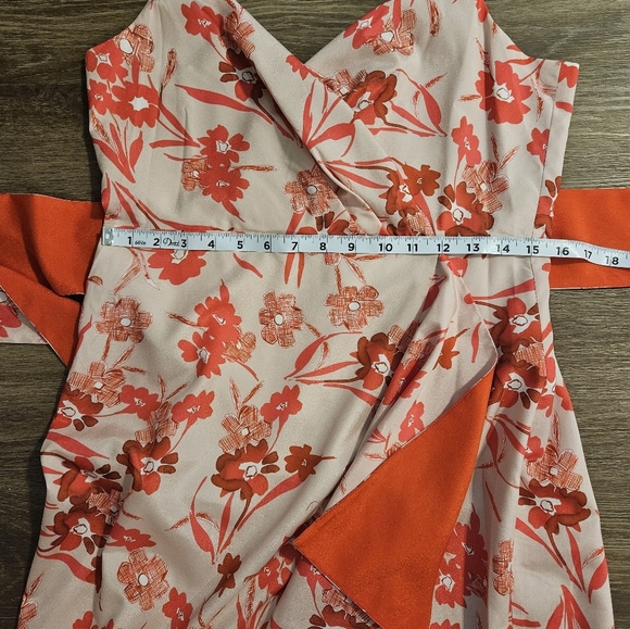 Badgley Mischka Floral Print Sweetheart Neck Sleeveless Lined Satin Midi Dress - Picture 11 of 16